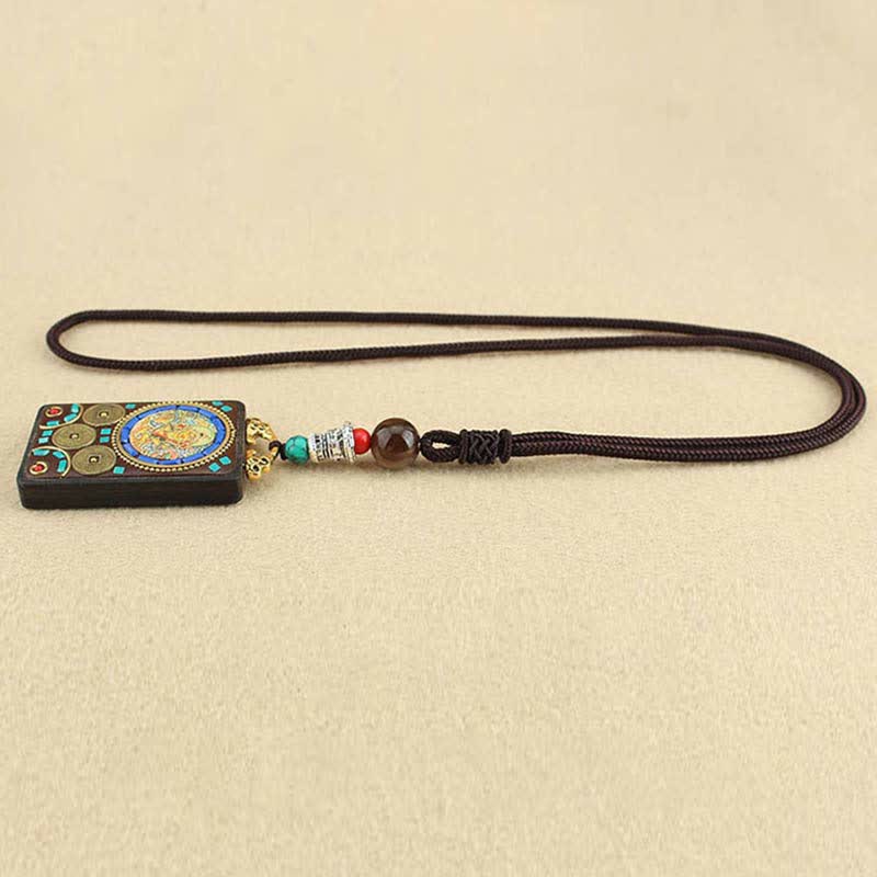 BWOOOH Tibet God of Wealth Thangka Ebony Peace Necklace Pendant