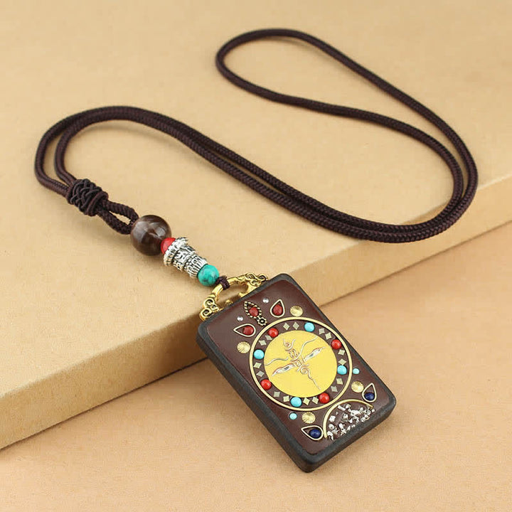 BWOOOH Tibet God of Wealth Thangka Ebony Peace Necklace Pendant