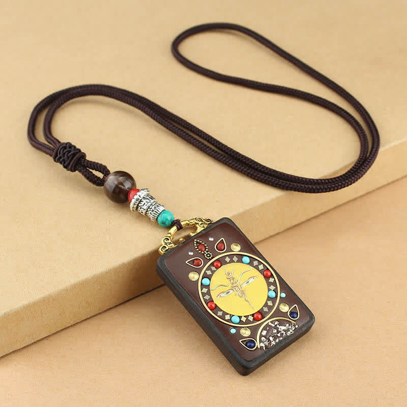 BWOOOH Tibet God of Wealth Thangka Ebony Peace Necklace Pendant