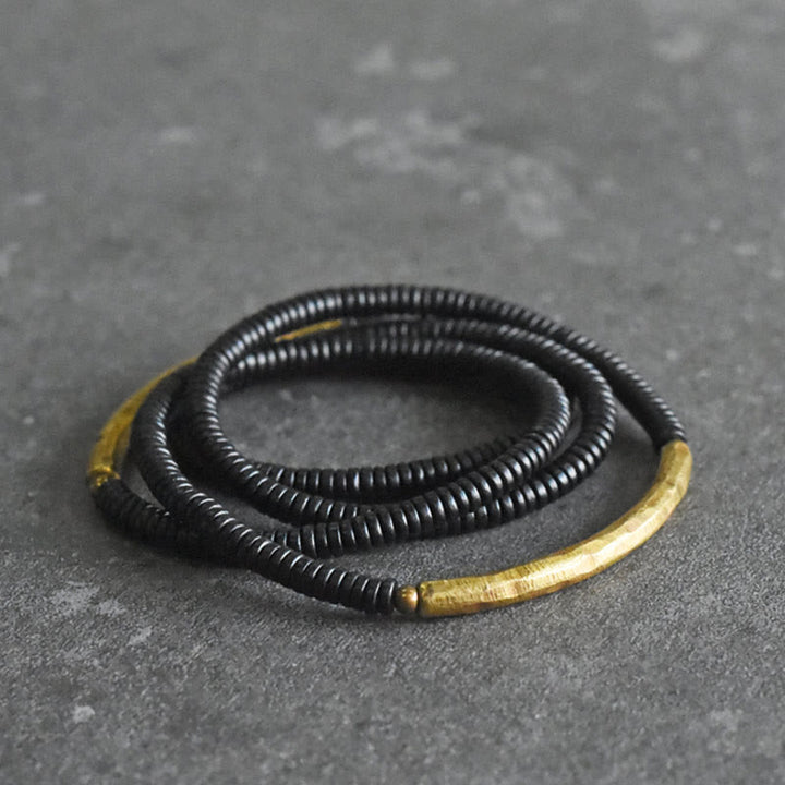 BWOOOH Ebony Wood Brass Copper Balance Multilayered Bracelet