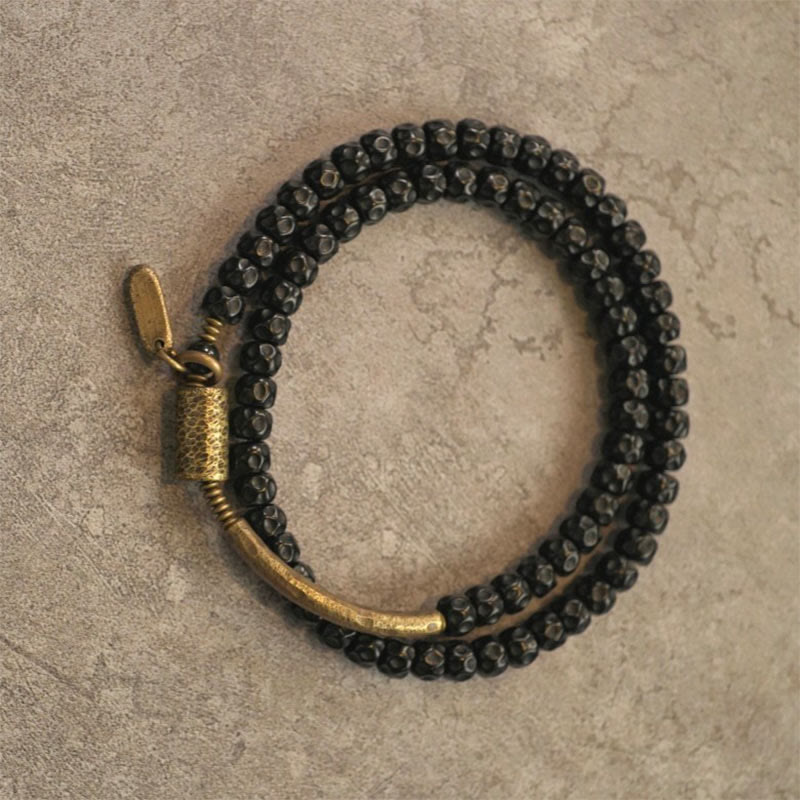 BWOOOH Retro Coconut Shell Brass Copper Happiness Triple Wrap Bracelet