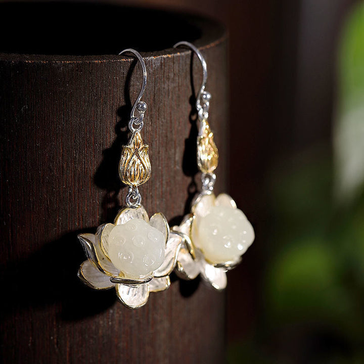 BWOOOH White Jade Protection Harmony Drop Earrings