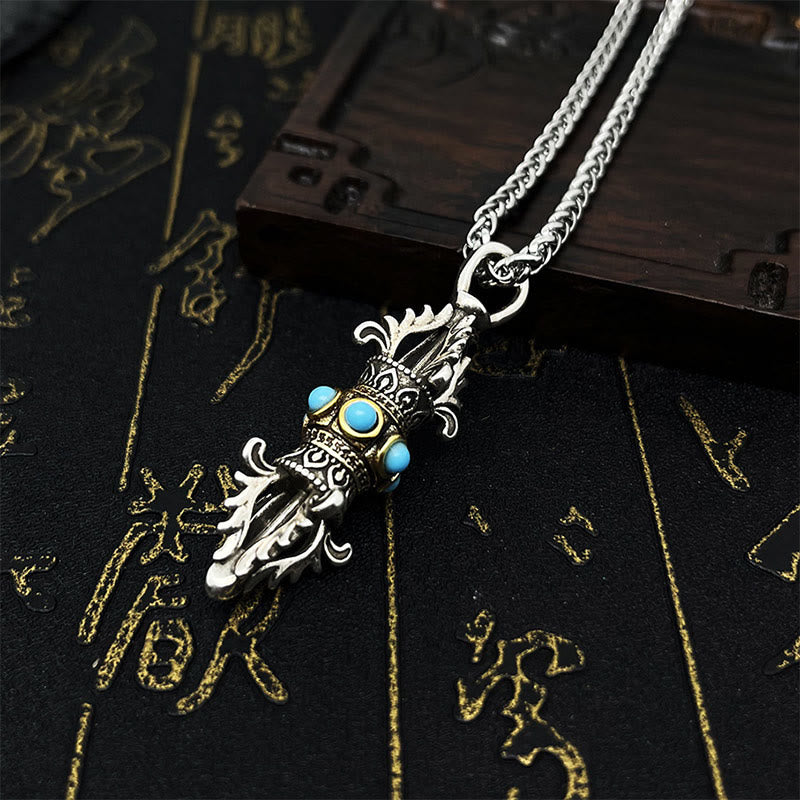 BWOOOH Tibet Vajra Dorje Pattern Copper Luck Wealth Metal Necklace Pendant