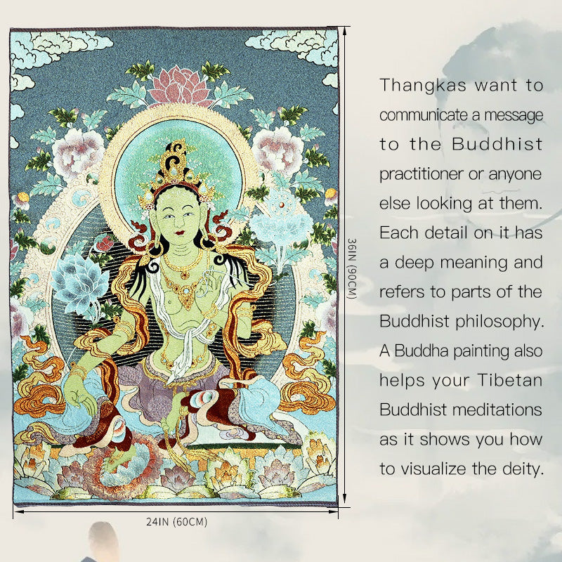 BWOOOH Tibetan Embroidery White Tara Thangka Tapestry Wall Hanging Wall Art Meditation  | spiritual healing bracelet