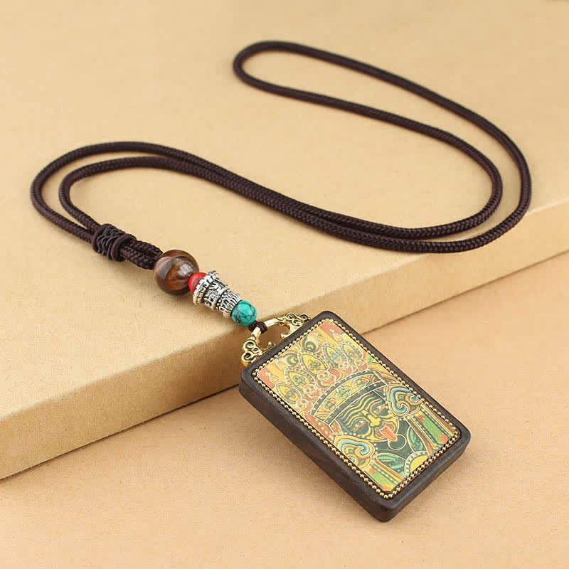 BWOOOH Tibet God of Wealth Thangka Ebony Peace Necklace Pendant