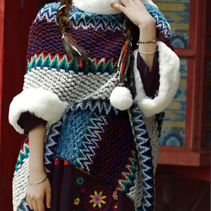 BWOOOH Tibetan Multicolored Striped Shawl Winter Cozy Tra