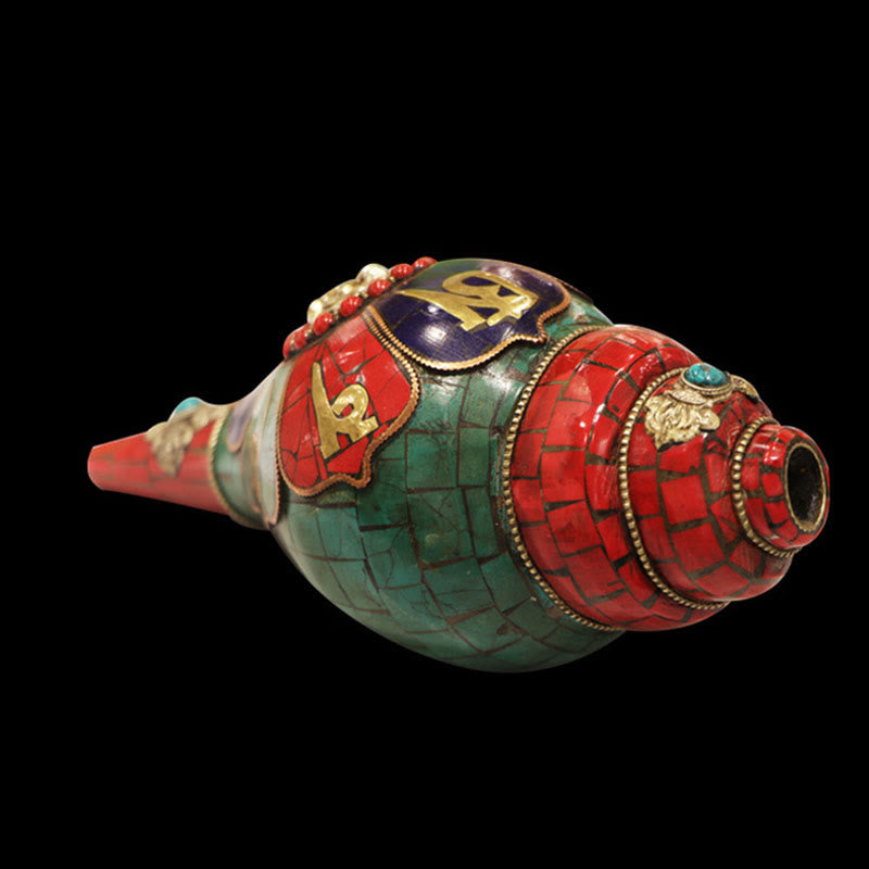 BWOOOH Tibetan Handmade Shankha Om Mani Padme Hum Buddha Conch Shell Lucky Decoration | Shell spiritual home decor