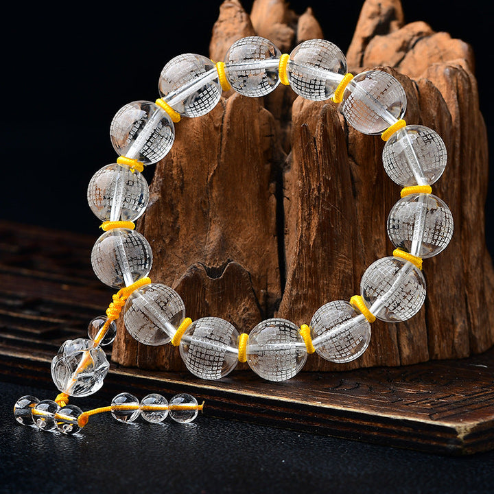 BWOOOH Tibet White Crystal Half Demon Half Buddha Heart Sutra Lotus Healing Bracelet