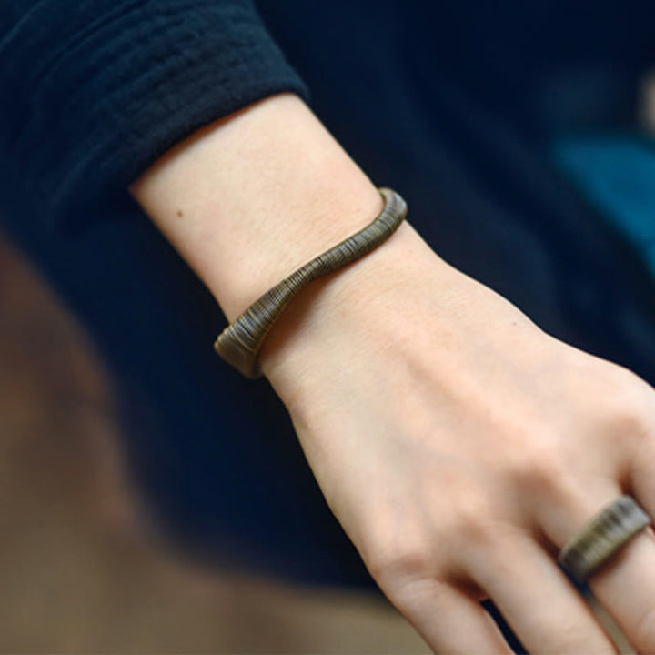 BWOOOH Simple Design Wrapped Brass Copper Luck Wealth Adjustable Cuff Bracelet | spiritual healing bracelet