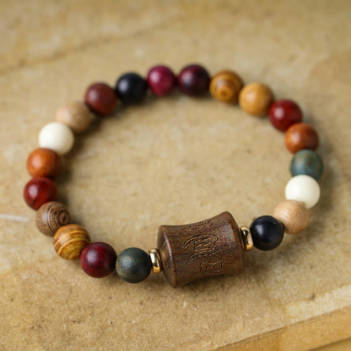 BWOOOH Tibet Multicolored Sandalwood Om Mani Padme Hum Protection Bracelet | spiritual healing bracelet