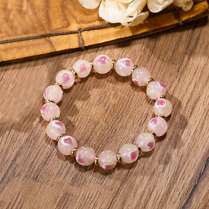 BWOOOH Gold Swallowing Beast Family Charm Luminous Pink Love Heart Fluorescent Liuli Glass Bead Blessings Bracelet