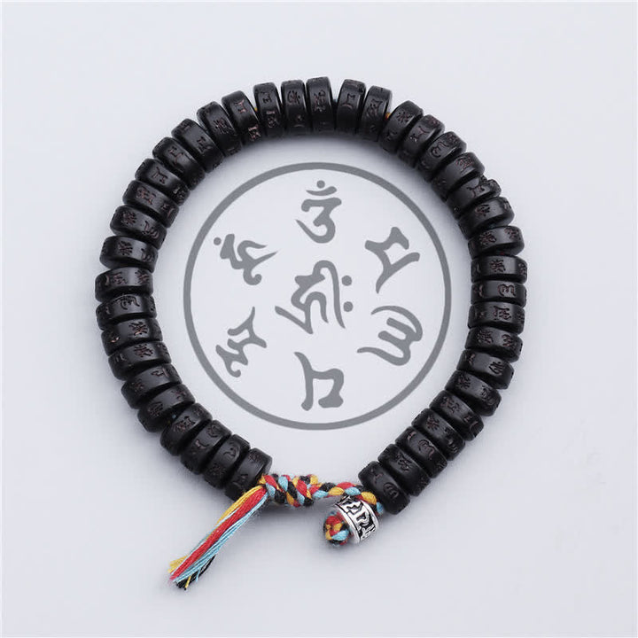 BWOOOH Tibetan Coconut Shell Beads Engraved Om Mani Padme Hum Mantra Happiness Bracelet
