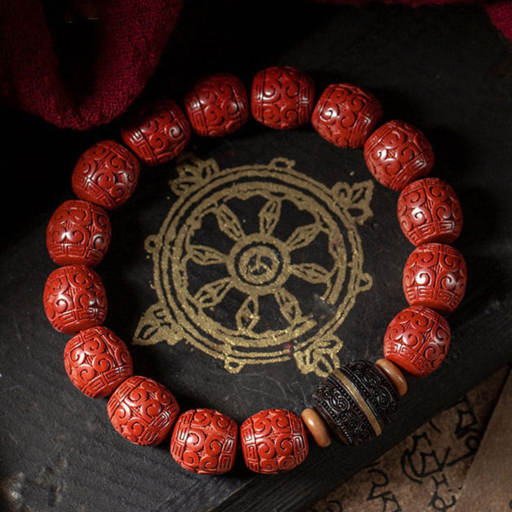 BWOOOH Natural Cinnabar Ebony Calm Blessing Bracelet  -  Cinnabar crystal healing bracelet for spiritual healing and mindful...