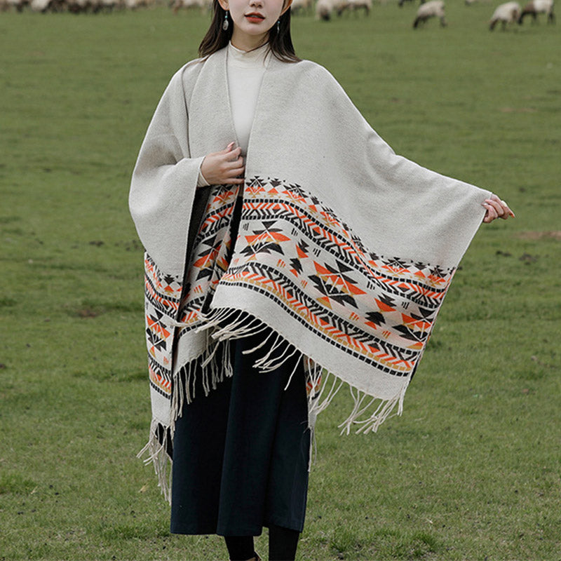 BWOOOH Tibetan Shawl Colorful Geometry Winter Cozy Travel