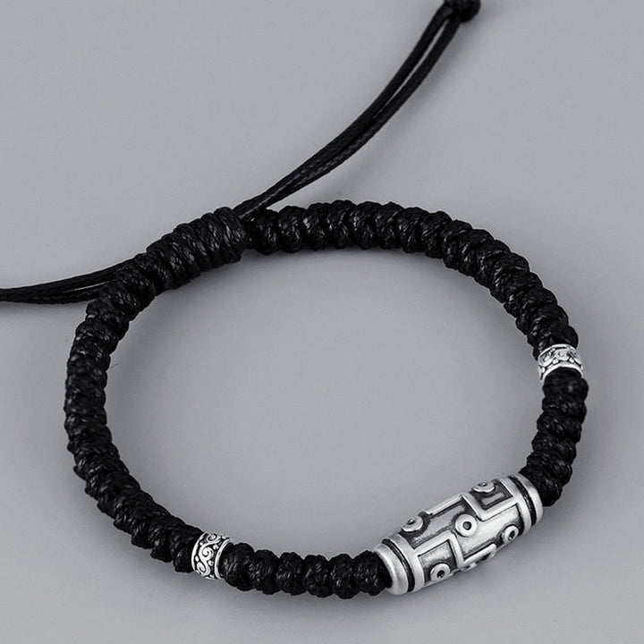 BWOOOH 999 Sterling Silver Nine-Eye Dzi Bead Pattern Blessing Rope Bracelet