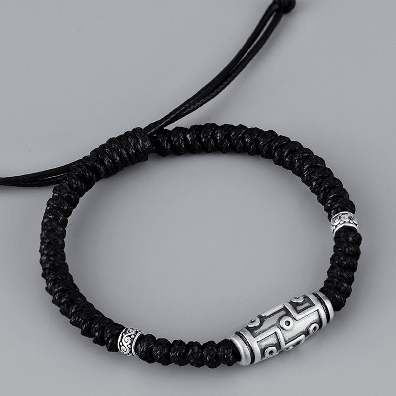 BWOOOH 999 Sterling Silver Nine-Eye Dzi Bead Pattern Blessing Rope Bracelet
