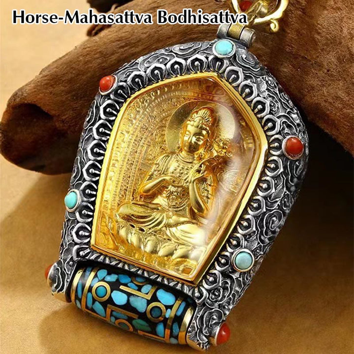 BWOOOH Tibet Chinese Zodiac Natal Buddha Thangka Prosperity Rotatable Dzi Bead Necklace Pendant