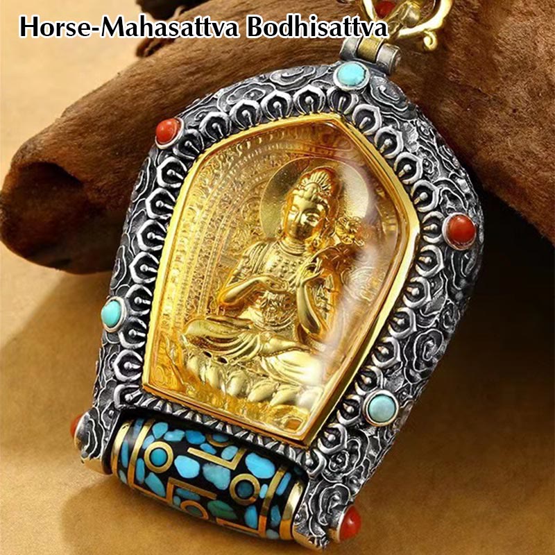 BWOOOH Tibet Chinese Zodiac Natal Buddha Thangka Prosperity Rotatable Dzi Bead Necklace Pendant