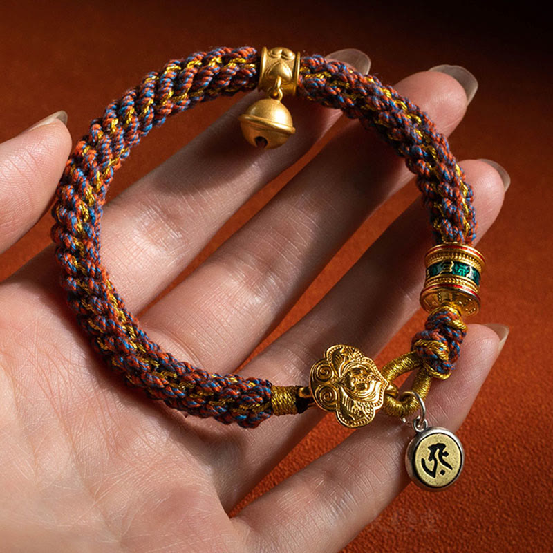 BWOOOH 925 Sterling Silver Chinese Zodiac Natal Buddha Om Mani Padme Hum Luck Bell Braided String Bracelet