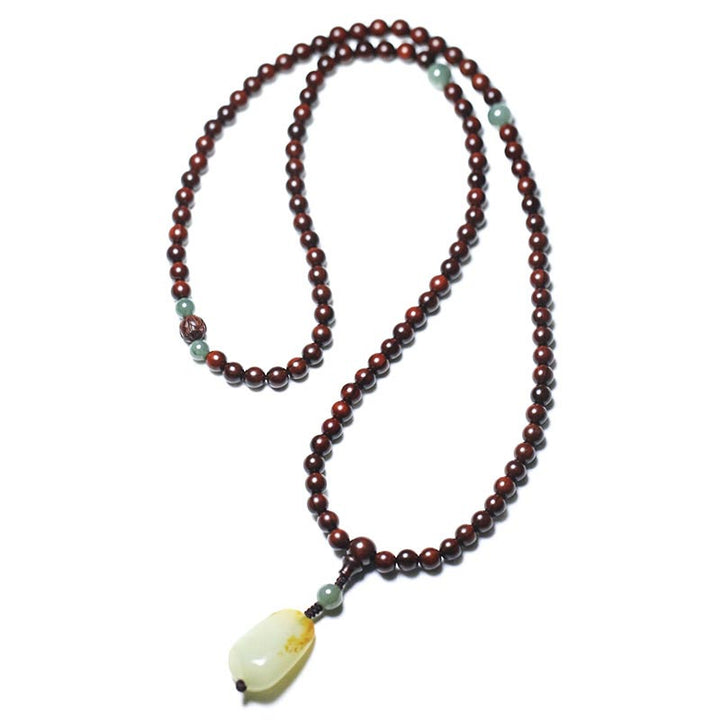 BWOOOH Tibetan Small Leaf Red Sandalwood Jade Mala Meditation Bracelet