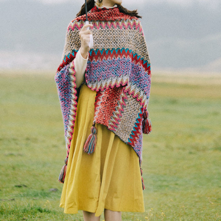 BWOOOH Tibetan Shawl Warm Cloak Tibetan Tassel Scarf