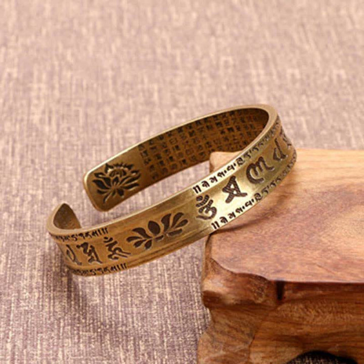 BWOOOH 2Pcs Om Mani Padme Hum Dragon Phoenix Copper Leather Peace Cuff Bracelet Bangle