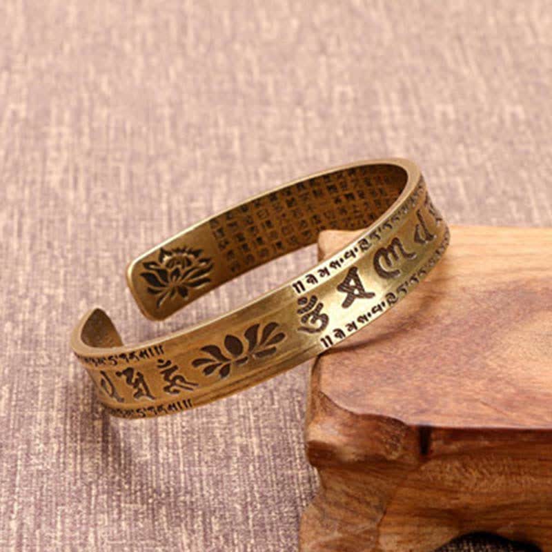 BWOOOH 2Pcs Om Mani Padme Hum Dragon Phoenix Copper Leather Peace Cuff Bracelet Bangle