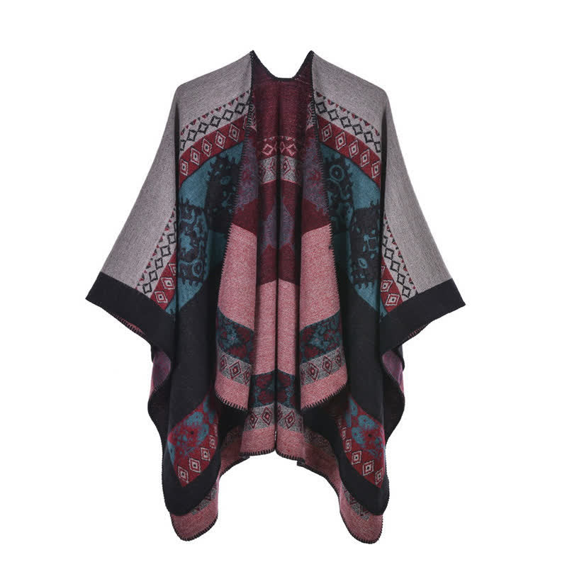 BWOOOH Tibetan Shawl Diamond Pattern Winter Warm Cloak Sc