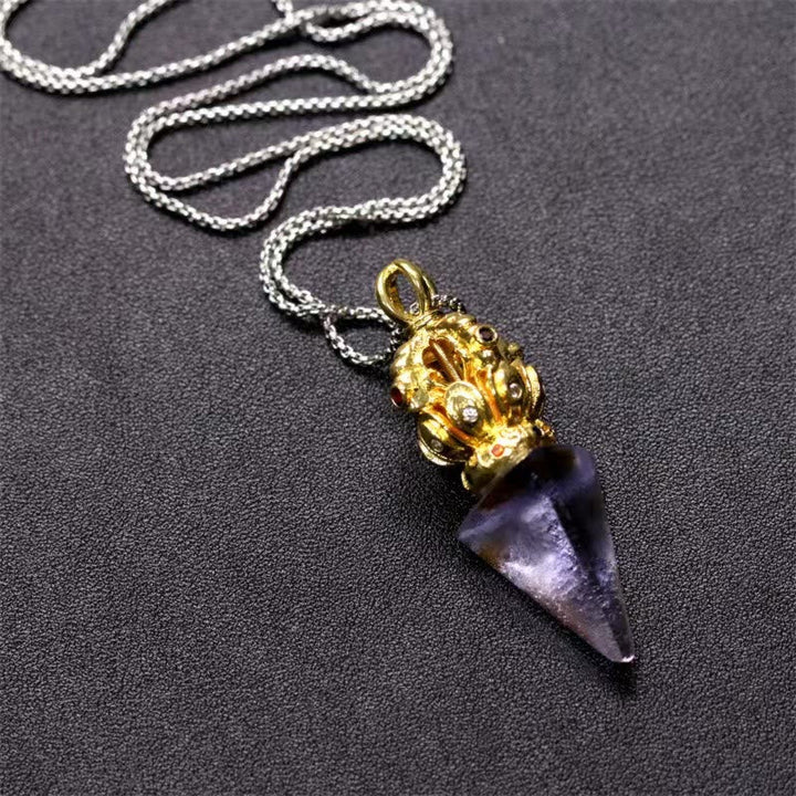 BWOOOH Tibetan Dorje Vajra 4 Prong Lotus Liuli Crystal Strength Necklace Pendant
