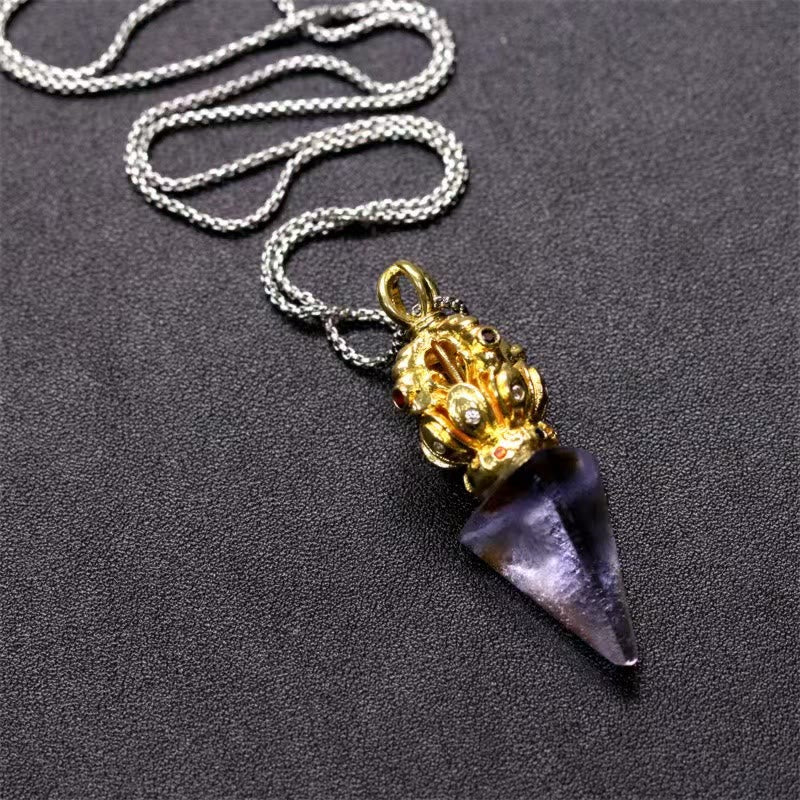 BWOOOH Tibetan Dorje Vajra 4 Prong Lotus Liuli Crystal Strength Necklace Pendant
