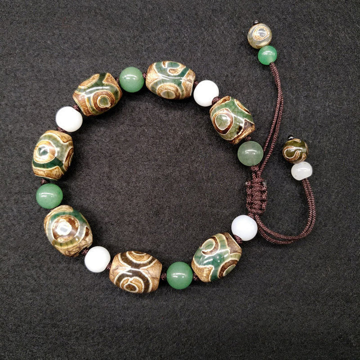 BWOOOH Tibetan Three-eyed Dzi Bead Luck Protection Braided Bracelet