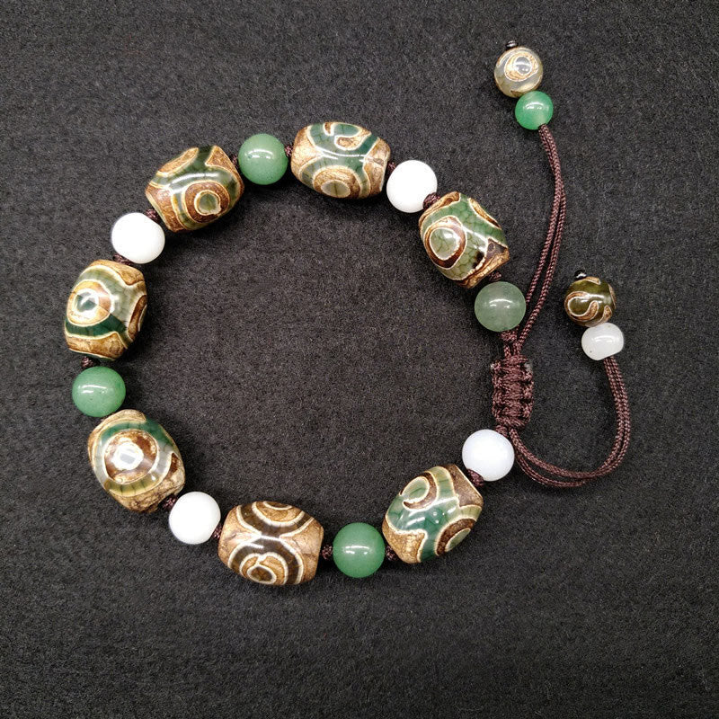 BWOOOH Tibetan Three-eyed Dzi Bead Luck Protection Braided Bracelet