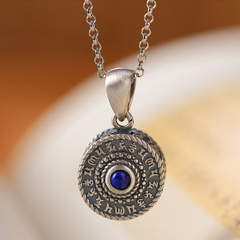 BWOOOH 925 Sterling Silver Om Mani Padme Hum Lazurite Love Peace Necklace Pendant