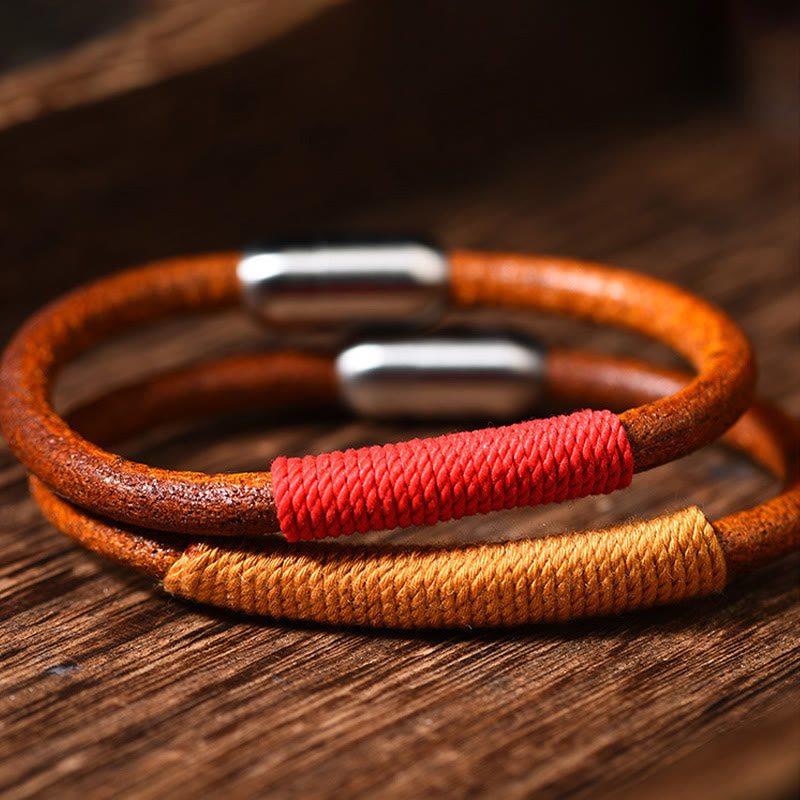 BWOOOH Tibetan Leather Handmade Five Elements Luck Braid String Buckle Bracelet