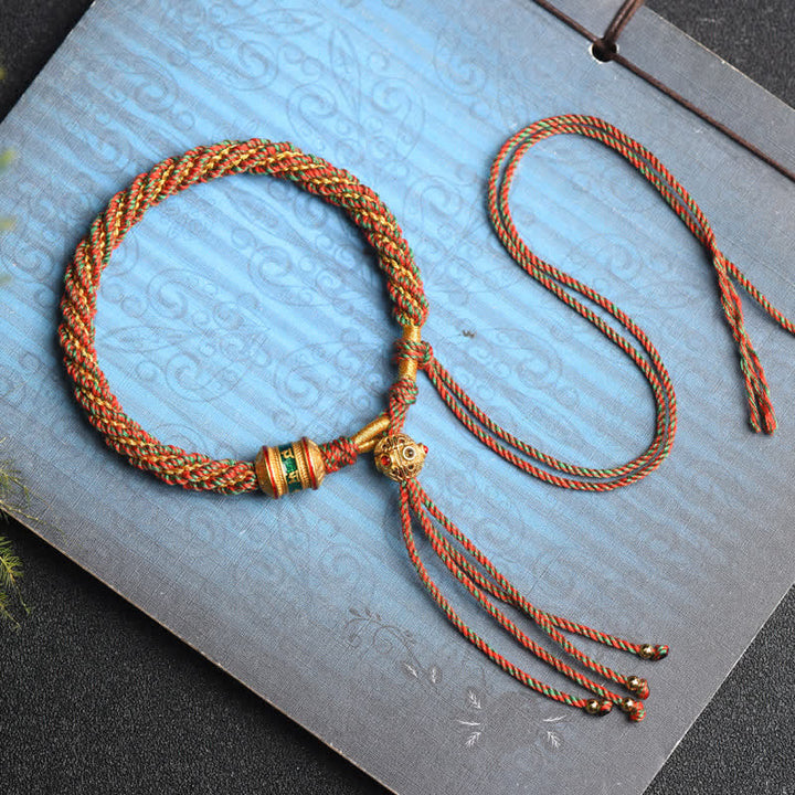 BWOOOH Tibetan Handmade Luck Prayer Wheel Bead Charm Weave Colorful String Bracelet