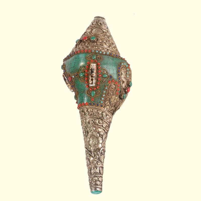 Buddha Stones Tibetan Handmade Engraved Shankha Double Dorje Buddha Conch Shell Wealth Positive Decoration