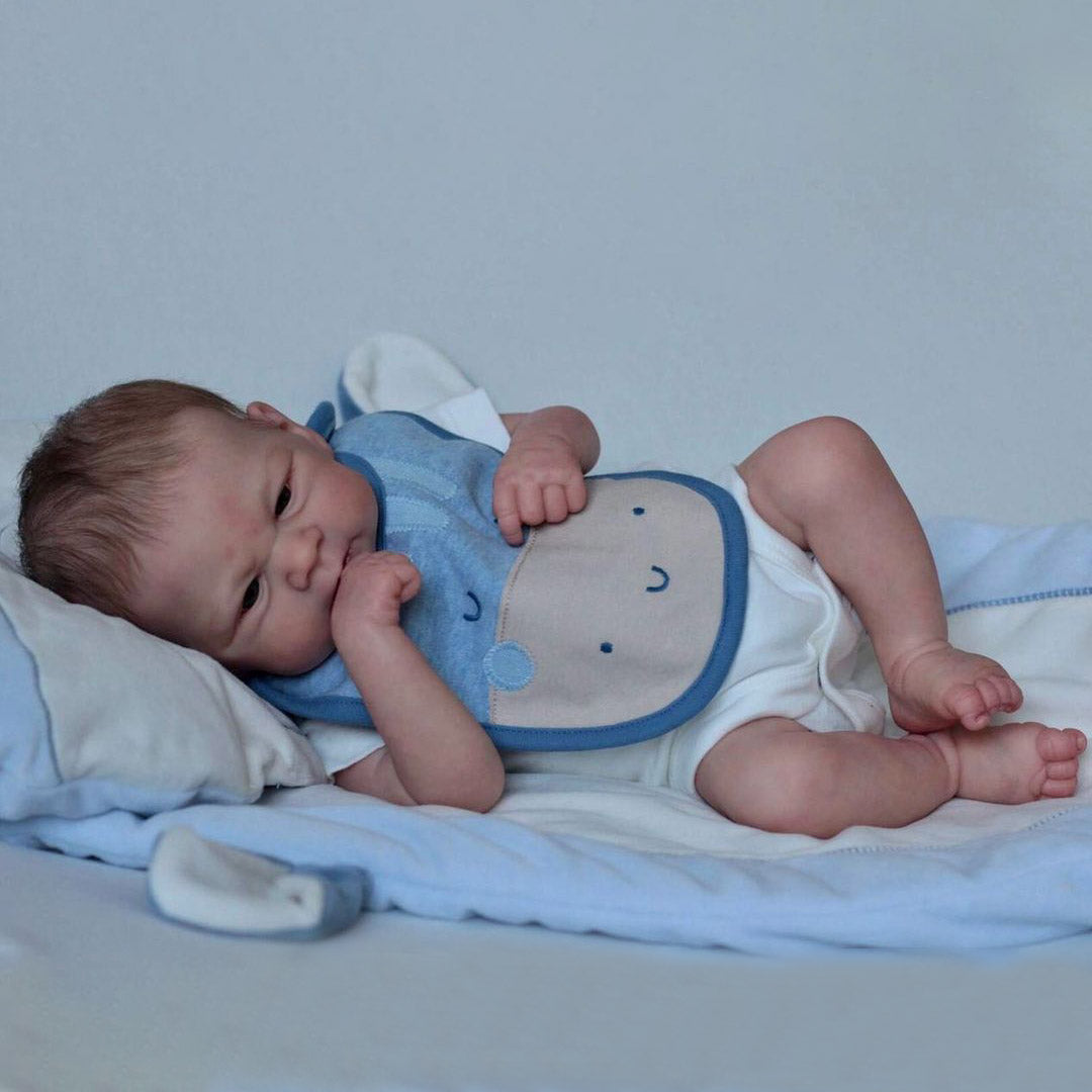 12" Full Soft Solid SIlicone Baby Doll Boy Caratar Bald and Hand-Rooted Hair
