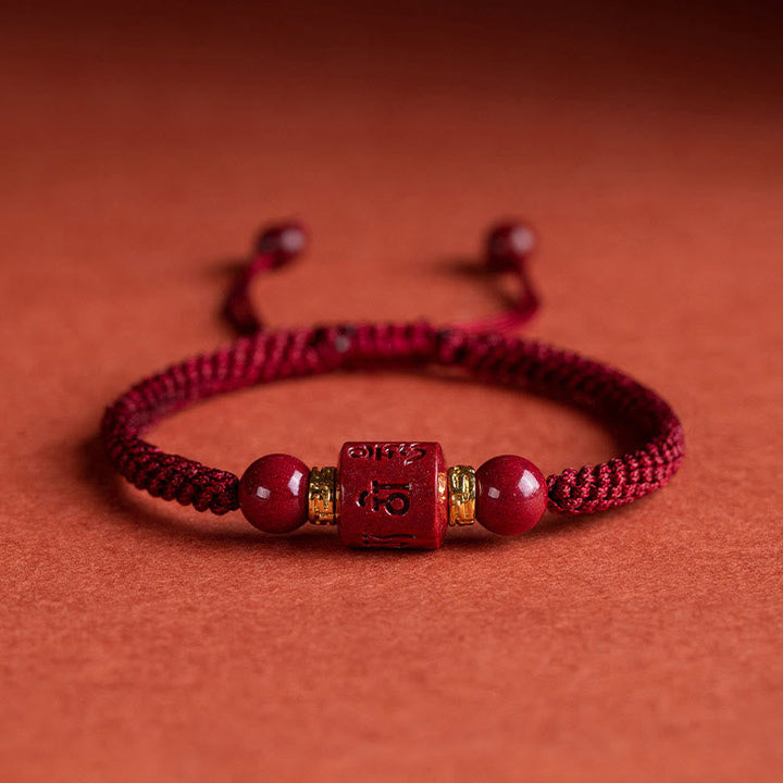 BWOOOH Tibet Cinnabar Om Mani Padme Hum Engraved Blessing Braided Bracelet
