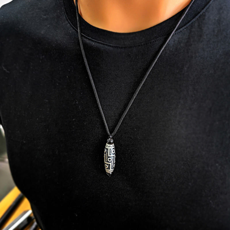 BWOOOH Tibet Nine-Eye Dzi Bead Pattern Copper Auspicious Clouds Wealth Necklace Pendant