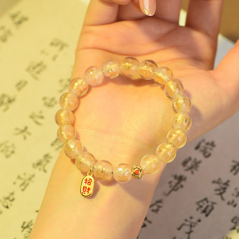 BWOOOH Tibetan Incense Ash Liuli Glass Bead Lucky Fortune Fu Character Charm Bracelet