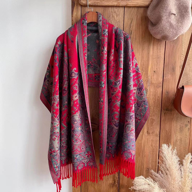 BWOOOH Tibetan Flower Branch Tassel Shawl Cozy Travel Sca