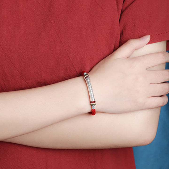 BWOOOH 999 Sterling Silver Om Mani Padme Hum Protection Strength String Bracelet  -  Sterling Silver Tibetan bracelet for sp...