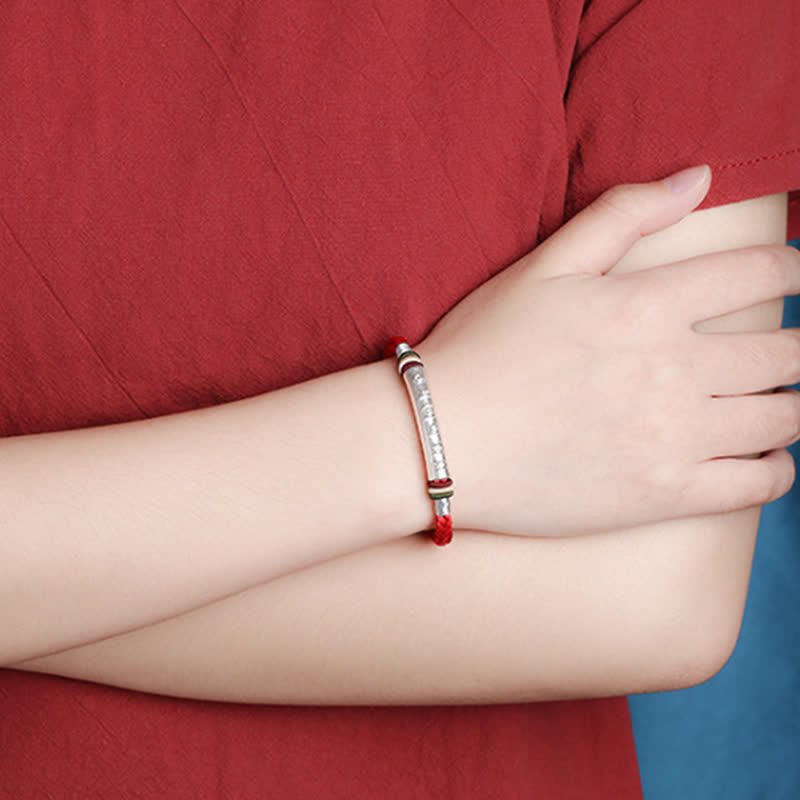 BWOOOH 999 Sterling Silver Om Mani Padme Hum Protection Strength String Bracelet  -  Sterling Silver Tibetan bracelet for sp...