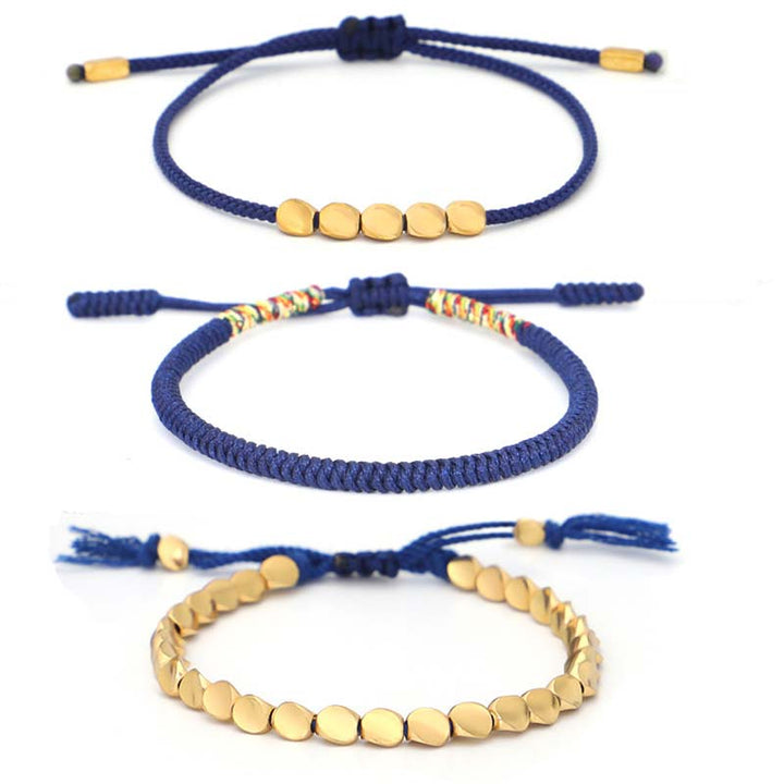 BWOOOH 3 PCS Tibetan Copper Beads Healing Protection Luck Bracelet Set