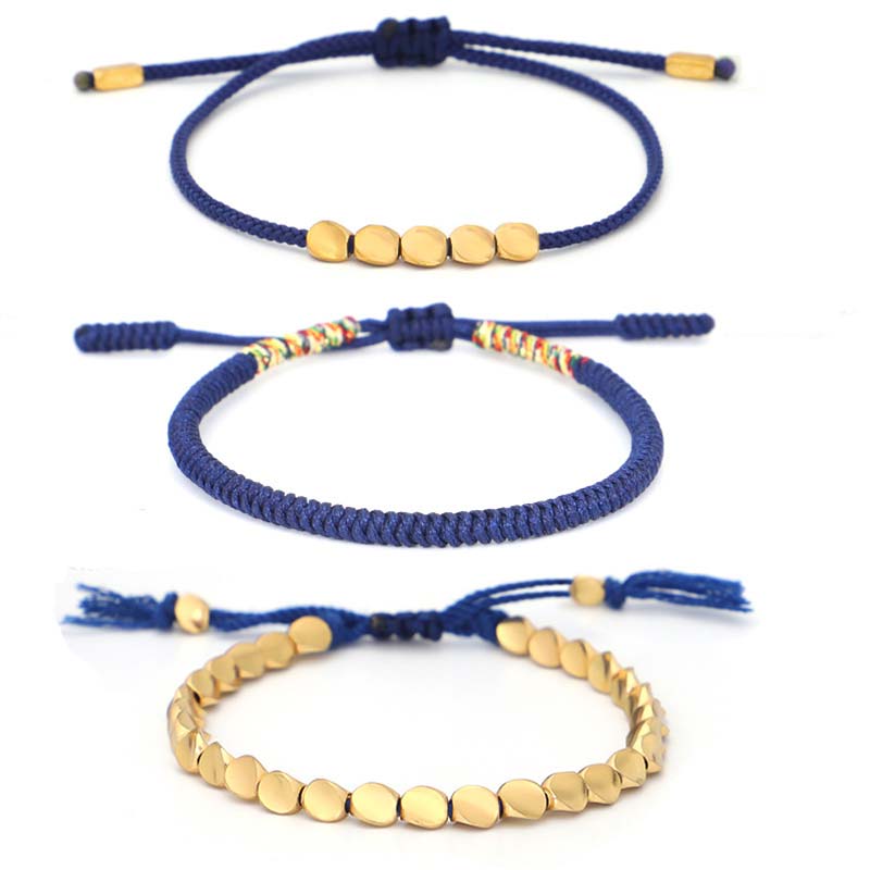 BWOOOH 3 PCS Tibetan Copper Beads Healing Protection Luck Bracelet Set