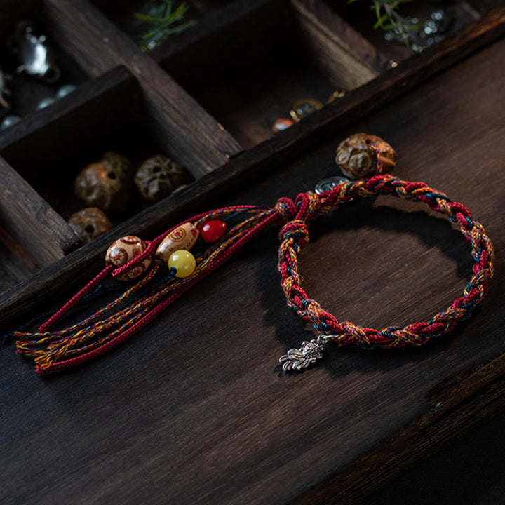 BWOOOH Tibetan Handmade Colorful Thread 925 Sterling Silver Koi Fish Protection Strength String Bracelet
