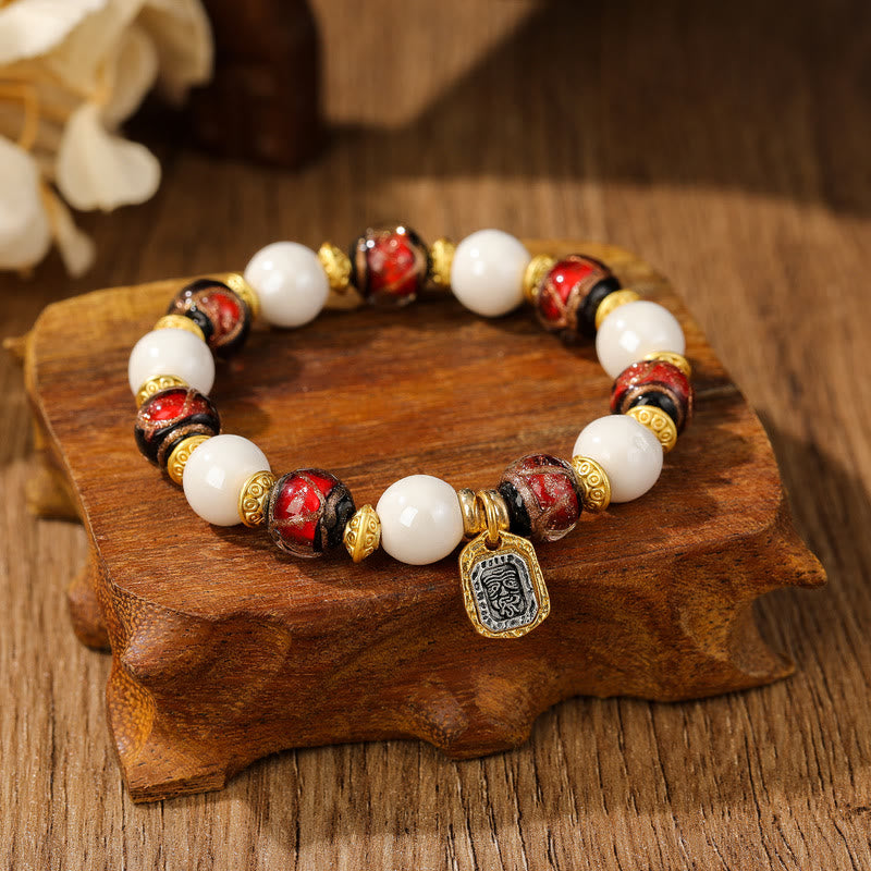 BWOOOH Tibetan Zakiram Goddess of Wealth Charm Liuli Glass Incense Ash Porcelain Bead Protection Bracelet