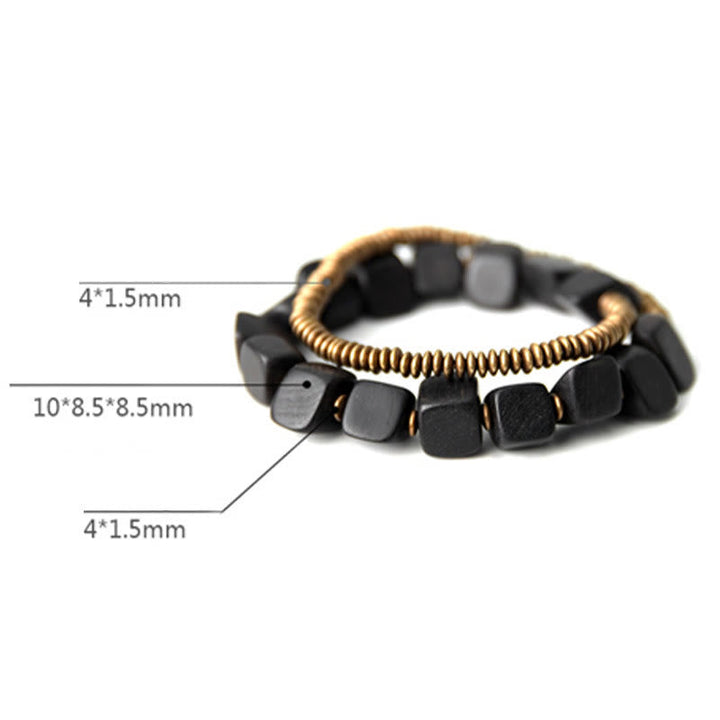 BWOOOH Tibetan Ebony Wood Copper Peace Double Wrap Bracelet