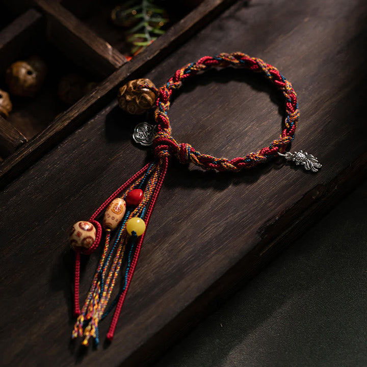 BWOOOH Tibetan Handmade Colorful Thread 925 Sterling Silver Koi Fish Protection Strength String Bracelet