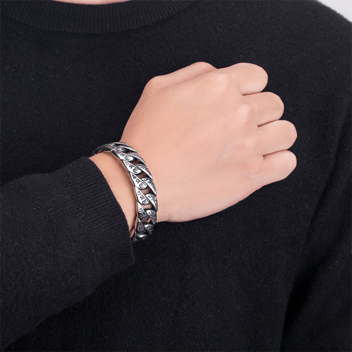 BWOOOH Tibetan Om Mani Padme Hum Mantra Titanium Steel Peace Cuf Bangle Bracelet